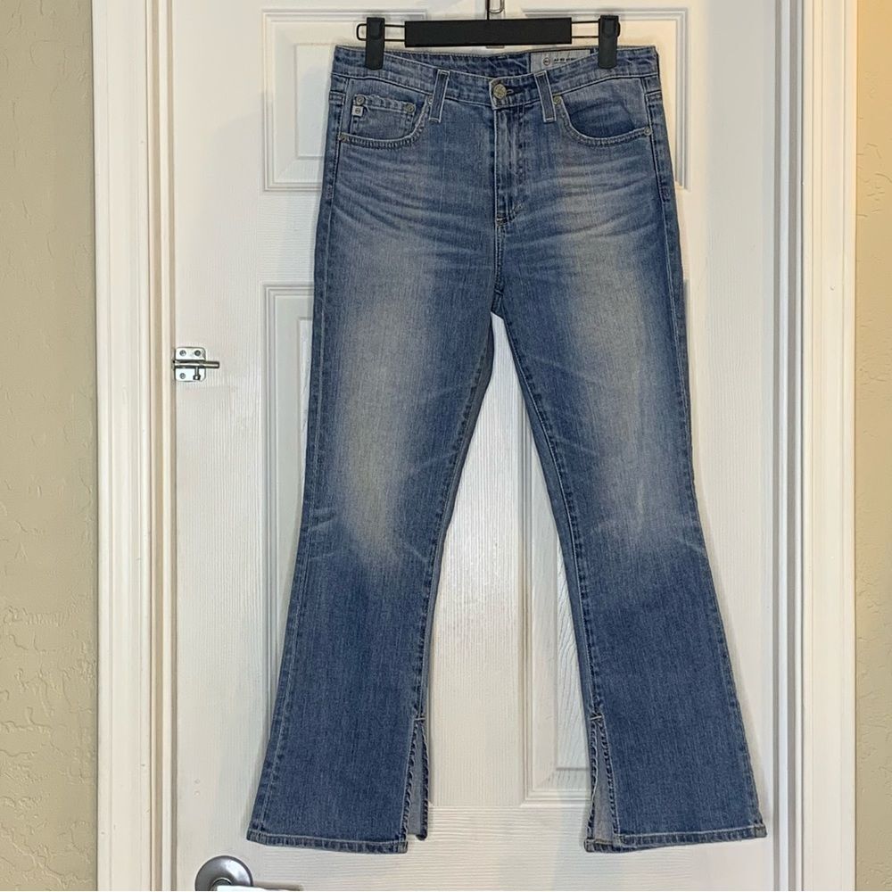 AG Adriano Goldschmied The Jodi High-Rise Slim Flare Crop Hem Slit Jeans Sz 26R